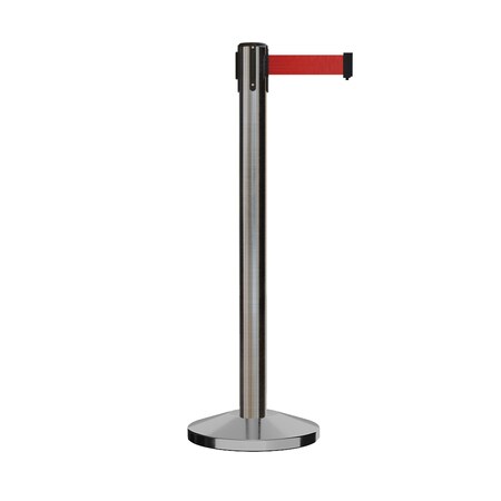 Montour Line Stanchion Belt Barrier Sat.Steel Post 16ft. Red Belt ES660-SS-RD-160